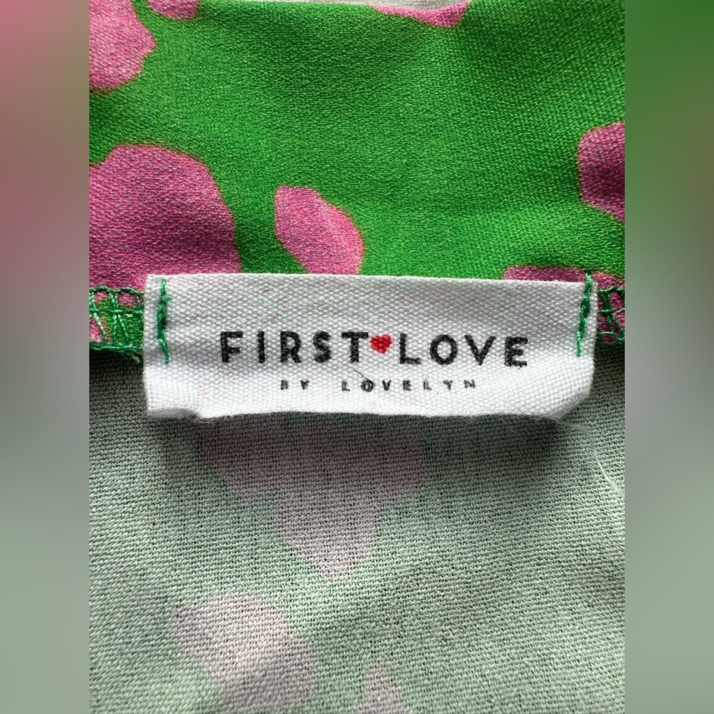 First Love Green Pink Leopard Blouse Puff Sleeve Preppy Chic Top - Picture 4 of 6